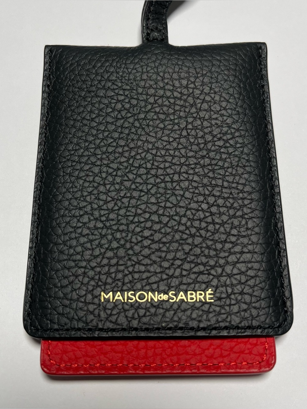 Maison de Sabre Leather ID Lanyard Black & Red – Slim Card Holder Badge Holder